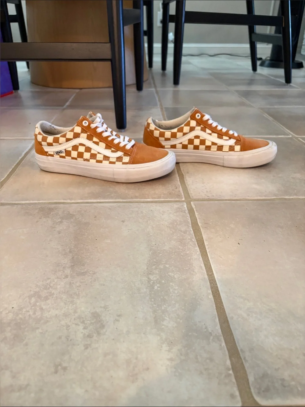 Vans Men’s Checkerboard Old Skool Sneakers — Brown & White